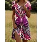 Women's Mini Dress Casual Dress Petite Dress T Shirt Dress Tee Dress Sundress Stylish Casual Vacation Casual Daily Regular Fit Graphic Short Sleeve Crew Neck Maroon Pink Blue Green Spring - Image 5