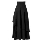Women's Skirt A Line Vintage Fashion Casual Maxi High Waist Skirts Plain Irregular Hem Micro-elastic Street Daily Wine Black Red Brown Spring Polyester - Image 2