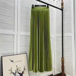 Women's Skirt A Line Fashion Casual Maxi High Waist Skirts Plain Pleated Micro-elastic Casual Daily Weekend Peacock Blue Violet Blue Dark Green Summer Polyester - Image 3