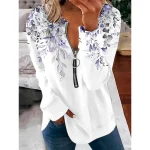 Women's Pullover Sweatshirt Zip Up Sweatshirts Floral Graphic Fashion Casual Long Sleeve Crew Neck Regular Tops Street Dailywear Zipper Print Light Green Pink Purple Fall Winter