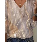 Women's T shirt Long Sleeve V Neck Long Sleeve Tunic Fashion Casual Print Regular Tops Daily Yellow Spring Fall Prefall - Image 3