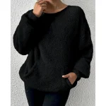 Women's Hoodies Plain Streetwear Casual Long Sleeve Crew Neck Regular Tops Street Holiday Pocket Black Fall Winter - Image 2