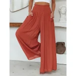 Women's Wide Leg Pants Trousers Vacation Simple Casual Full Length High Waist Plain Pocket Elastic Waist High Cut Comfort Breathability Soft Micro-elastic Home Street Daily Black Brick red Fall Winter