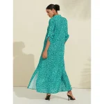 Women's Shirt Dress Print Dress Maxi Dress Blue Green Leopard prints Roll up Sleeves Sequin Summer Shirt Collar Leopard Print S M L - Image 3