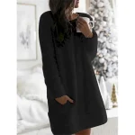 Women's Sweater Dress Mini Dress Patchwork Casual Round Neck Long Sleeve Black White Pink Color - Image 3