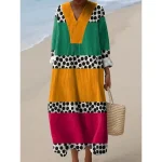 Women's Midi Dress V Neck Long Sleeve Kaftan Lightweight Loose Fit Shift Dress Casual Going out Loose Fit Graphic Geometric Long Sleeve V Neck Dark Yellow Yellow Pink Blue Fall