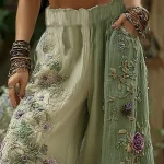 Women's Wide Leg Pants Trousers Palazzo Pants Vintage Boho Full Length High Waist Flower Elastic Waist Printing Breathability Comfortable Street Daily Wear Going out Green Spring Fall Regular Fit - Image 2