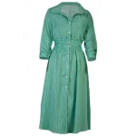 Women's Dress Set Shirt Dress Classic Modern Stripe Buttons Long Dress Maxi Dress 3/4 Length Sleeve Shirt Collar Office Daily Black Blue Green Summer Regular Fit - Image 4