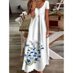 Women's Maxi Dress Casual Dress Shift Dress Long Dress White Blue Green Short Sleeve Floral Print Spring Summer Crew Neck Basic Daily Vacation Summer Dress 2023 S M L XL XXL 3XL - Image 4