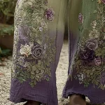 Women's Wide Leg Pants Trousers Palazzo Pants Vintage Boho Full Length High Waist Flower Elastic Waist Printing Breathability Comfortable Street Daily Wear Going out Green Spring Fall Regular Fit - Image 3