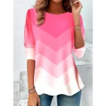 Women's T shirt Long Sleeve Crew Neck Long Sleeve Tunic Casual Print Regular Tops Daily Pink Spring Fall Prefall
