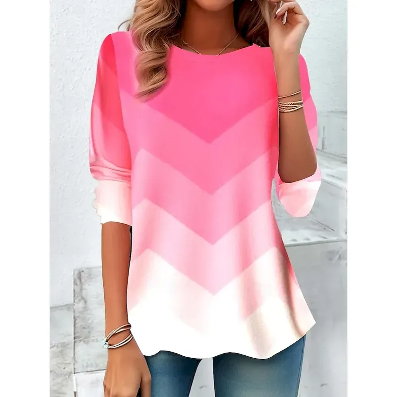 feojcx1724217125611.webp Women's T shirt Long Sleeve Crew Neck Long Sleeve Tunic Casual Print Regular Tops Daily Pink Spring Fall Prefall - Image 1