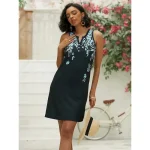 Women's Mini Dress Petite Dress T Shirt Dress Tee Dress Sundress Summer Dress Active Fashion Streetwear Outdoor Vacation Street Regular Fit Floral Leaf Sleeveless Split Neck White Pink Blue - Image 4