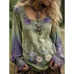 Women's Wide Leg Pants Trousers Palazzo Pants Vintage Boho Full Length High Waist Flower Elastic Waist Printing Breathability Comfortable Street Daily Wear Going out Green Spring Fall Regular Fit - Image 4