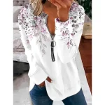 Women's Pullover Sweatshirt Zip Up Sweatshirts Floral Graphic Fashion Casual Long Sleeve Crew Neck Regular Tops Street Dailywear Zipper Print Light Green Pink Purple Fall Winter - Image 3