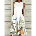 Women's Midi Dress A Line Dress T Shirt Dress Tee Dress Off The Shoulder Dress Athletic Dress Casual Vacation Daily Regular Fit Floral Sleeveless Off Shoulder Yellow Red Blue Purple Summer - Image 4