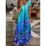 Women's Maxi Dress Casual Dress Shift Dress Long Dress White Blue Green Short Sleeve Floral Print Spring Summer Crew Neck Basic Daily Vacation Summer Dress 2023 S M L XL XXL 3XL
