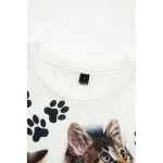 Women's T Shirt Basic Cat Print Short Sleeve Regular Tops Round Neck Casual Weekend White - Image 4