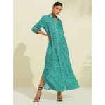 Women's Shirt Dress Print Dress Maxi Dress Blue Green Leopard prints Roll up Sleeves Sequin Summer Shirt Collar Leopard Print S M L - Image 2