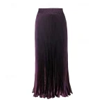 Women's Skirt A Line Fashion Casual Maxi High Waist Skirts Plain Pleated Micro-elastic Casual Daily Weekend Peacock Blue Violet Blue Dark Green Summer Polyester - Image 2