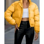 Women's Winter Coat Quilted Jacket Warm Comfortable Zipper Pocket Casual Plain Vacation Daily Wear Going out Weekend Short Stand Collar Loose Fit Long Sleeve Outerwear Black Yellow Wine Fall Winter - Image 5
