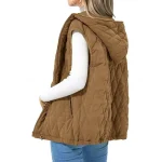 Women's Puffer Vest Quilted Vest Windproof Warm Patchwork Simple Solid Color Daily Regular Hooded Regular Fit Sleeveless Outerwear Black White Camel Fall Winter - Image 2