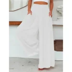 Women's Wide Leg Pants Trousers Vacation Simple Casual Full Length High Waist Plain Pocket Elastic Waist High Cut Comfort Breathability Soft Micro-elastic Home Street Daily Black Brick red Fall Winter - Image 5