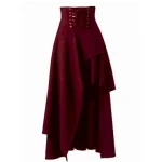 Women's Skirt A Line Vintage Fashion Casual Maxi High Waist Skirts Plain Irregular Hem Micro-elastic Street Daily Wine Black Red Brown Spring Polyester - Image 5