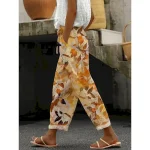 Women's Cotton Linen Pants Baggy Pants Linen Like Fashion Streetwear Full Length High Waist Floral Graphic Printing Thermal Warm Breathable Soft Micro-elastic Outdoor Daily off-white Fall Winter - Image 5