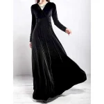 Women's Maxi Dress Sheath Dress A Line Dress Fit And Flare Dress Party Birthday Formal Wedding Party Wedding Guest Regular Fit Plain Long Sleeve V Neck Black Red Purple Spring Fall Winter Autumn