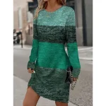 Women's Mini Dress T Shirt Dress Tee Dress Summer Dress Casual Daily Regular Fit Graphic Geometric Color Block Long Sleeve Crew Neck Red Blue Purple Brown Fall - Image 5