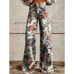Women's Wide Leg Chinos Vacation Fashion Streetwear Full Length High Waist Floral Pocket Printing Comfy Soft Comfortable Micro-elastic Outdoor Street White Yellow Navy Blue Blue Summer Spring Regular - Image 4