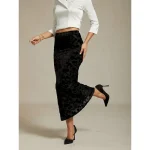 Women's Skirt Trumpet / Mermaid Elegant Vintage Maxi High Waist Skirts Stretchy Black Spring Velvet - Image 5