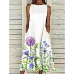 Women's Midi Dress A Line Dress T Shirt Dress Tee Dress Off The Shoulder Dress Athletic Dress Casual Vacation Daily Regular Fit Floral Sleeveless Off Shoulder Yellow Red Blue Purple Summer - Image 5