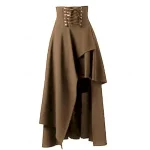 Women's Skirt A Line Vintage Fashion Casual Maxi High Waist Skirts Plain Irregular Hem Micro-elastic Street Daily Wine Black Red Brown Spring Polyester - Image 3