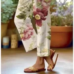 Women's Cotton Linen Pants Baggy Pants Linen Like Fashion Streetwear Full Length High Waist Floral Graphic Printing Thermal Warm Breathable Soft Micro-elastic Outdoor Daily off-white Fall Winter - Image 3