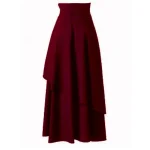 Women's Skirt A Line Vintage Fashion Casual Maxi High Waist Skirts Plain Irregular Hem Micro-elastic Street Daily Wine Black Red Brown Spring Polyester - Image 6