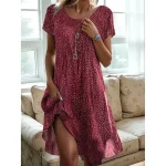 Women's Midi Dress T Shirt Dress Tee Dress A Line Dress Athletic Dress Casual Daily Regular Fit Graphic Short Sleeve Crew Neck Dark Red Red Green