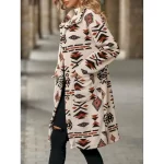 Women's Sherpa Jacket Street Daily Wear Fall Winter Regular Coat Regular Fit Warm Breathable Comtemporary Stylish Plush Jacket Long Sleeve Geometric with Pockets Apricot - Image 3