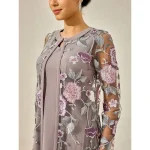 Women's Tea Length Cocktail Dress Dress Set Wedding Guest Dress A Line Dress Elegant Formal Wedding Party Regular Fit Floral Long Sleeve Crew Neck Gray Pink Summer Spring Fall - Image 4