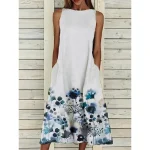 Women's Midi Dress A Line Dress T Shirt Dress Tee Dress Off The Shoulder Dress Athletic Dress Casual Vacation Daily Regular Fit Floral Sleeveless Off Shoulder Yellow Red Blue Purple Summer - Image 2