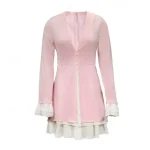 Women's Mini Dress Blazer Dress Peplum Dresses Fashion Modern Outdoor Vacation Holiday Regular Fit Color Block Long Sleeve V Neck Black Pink Fall - Image 4