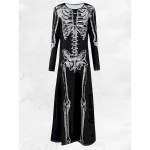 Halloween Women's Skulls Print Maxi Dress Shift Dress A Line Dress Casual Daily Regular Fit Graphic Bull Long Sleeve Crew Neck Black Purple Fall Winter - Image 2