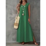 Women's Maxi Dress A Line Dress Summer Dress Casual Daily Regular Fit Plain Sleeveless V Neck Black White Light Purple Green Summer - Image 6