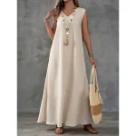 Women's Maxi Dress A Line Dress Summer Dress Casual Daily Regular Fit Plain Sleeveless V Neck Black White Light Purple Green Summer - Image 2