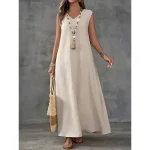 Women's Maxi Dress A Line Dress Summer Dress Casual Daily Regular Fit Plain Sleeveless V Neck Black White Light Purple Green Summer - Image 5