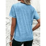 Women's T Shirt Casual Color Block Print Short Sleeve Regular Tops Round Neck Daily Sky Blue Khaki Gray Summer - Image 5