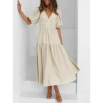 Women's Maxi Dress Casual Dress Swing Dress Basic Casual Vacation Daily Regular Fit Plain Short Sleeve V Neck Black Green Apricot Light Blue Summer - Image 3