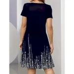 Women's Midi Dress Elegant Party Evening Crew Neck Short Sleeve T Shirt Dress Tee Dress Shift Dress Casual Formal Daily Regular Fit Floral Abstract Short Sleeve Crew Neck Black Blue Green Spring - Image 2