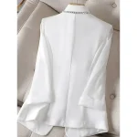 Women's Blazer Comfortable Breathable Pocket Casual Plain Office Street Casual Daily Wear Single Breasted Regular Turndown Regular Fit Long Sleeve Outerwear Black White Spring Fall - Image 3